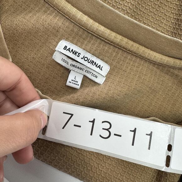 Banks Journal Shirt Mens Large Brown Thermal Waffle Knit Crewneck Long Sleeve - Picture 3 of 6